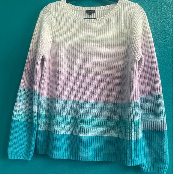 Talbots Ombre Lavender and Teal Knit Long Sleeve Sweater Women's Medium - Picture 4 of 9